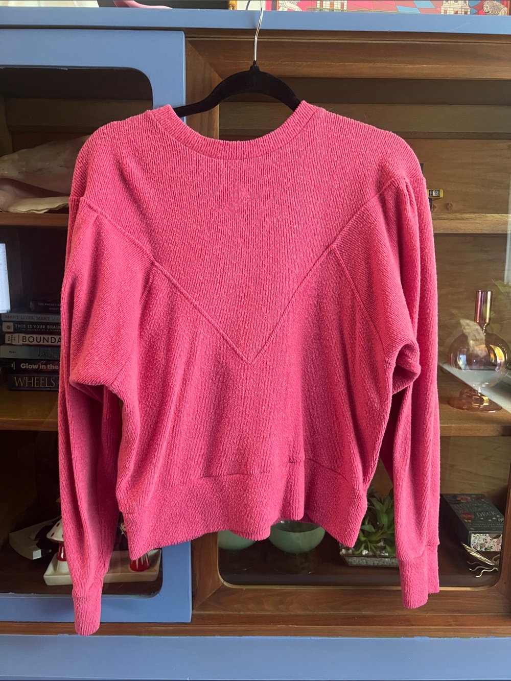 Crewneck Textured Sweater in Hot Pink
